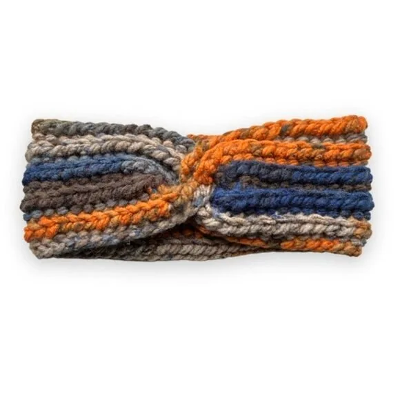 Handmade crochet headband orange and navy
