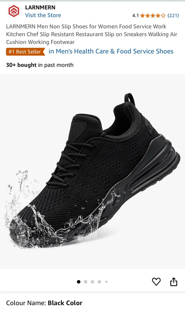LARNNERN Men's Black Slip Resistant Work Shoes - Brand new thumbnail
