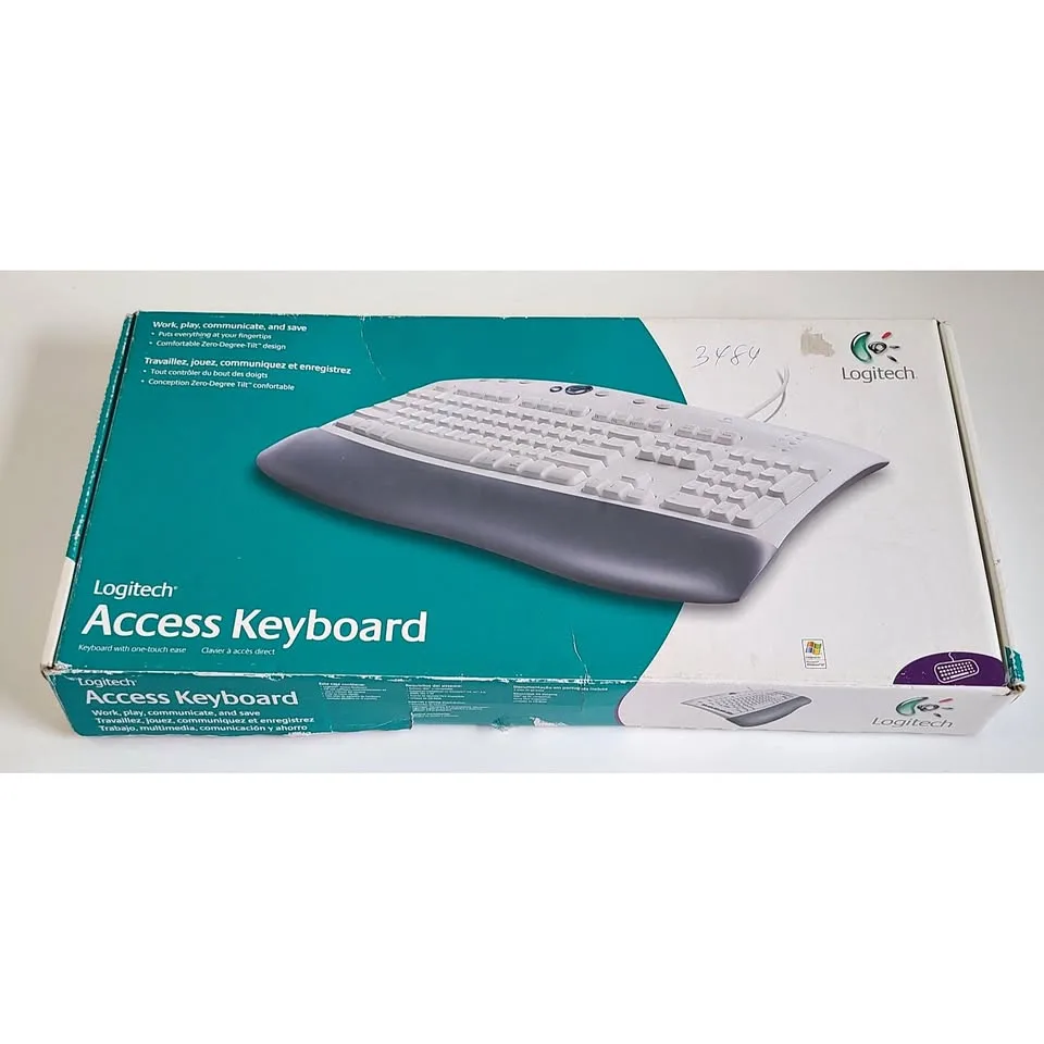Vtg Logitech Access Keyboard PS/2 Wired With Palm Rest in Box thumbnail