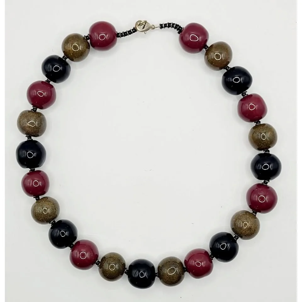 Handcrafted Resin Beaded Necklace MCM Glossy Spheres thumbnail