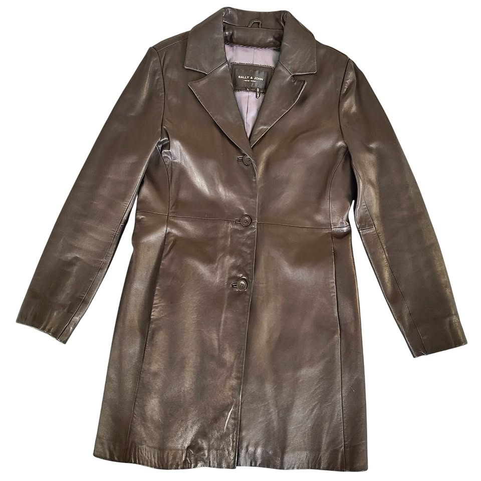 Sally & John NY Leather Trench Coat Jacket L