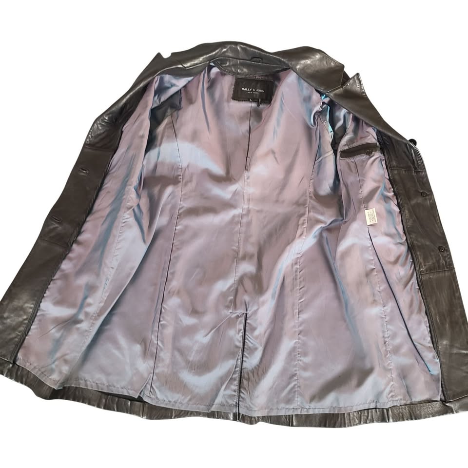 Sally & John NY Leather Trench Coat Jacket L - photo 3