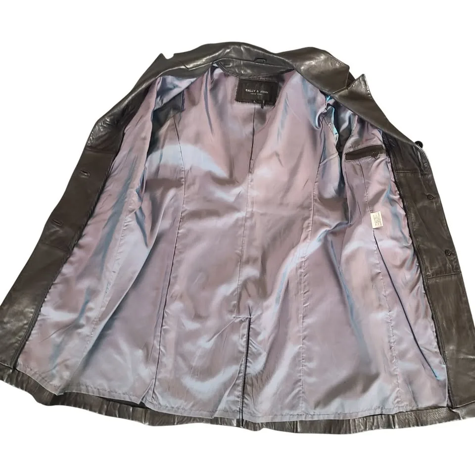 Sally & John NY Leather Trench Coat Jacket L image indicator(3)