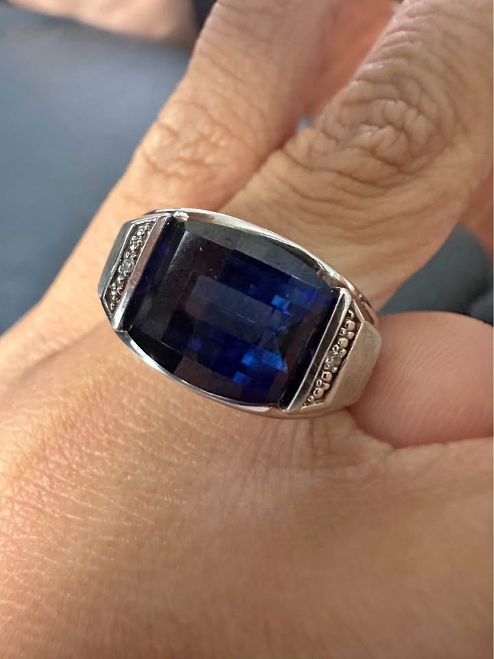 People’s Barrel-Cut Blue Lab-Created Sapphire Ring