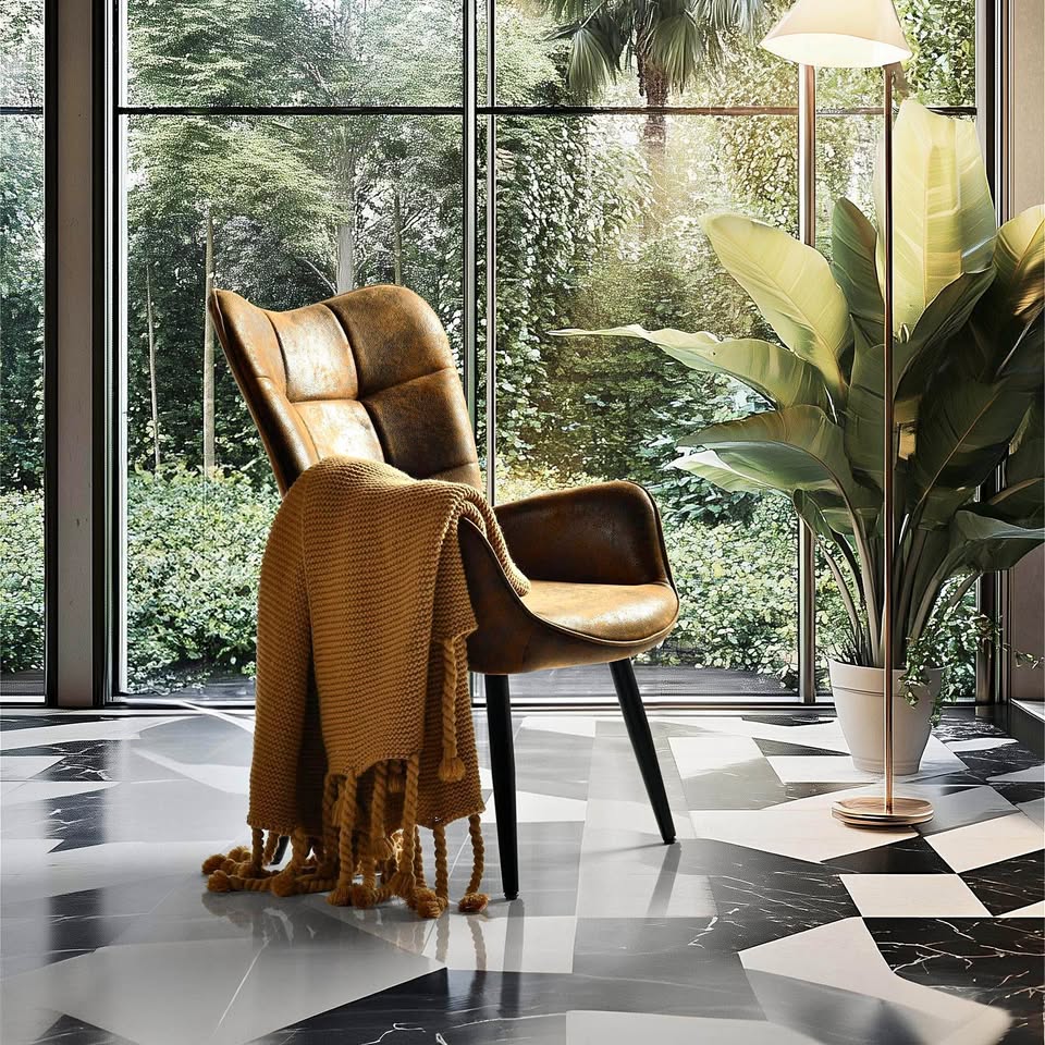 Accent Chair with Wing Back, Brown Faux Suede