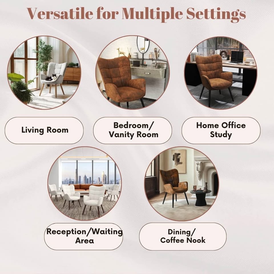 Accent Chair with Wing Back, Brown Faux Suede - photo 4