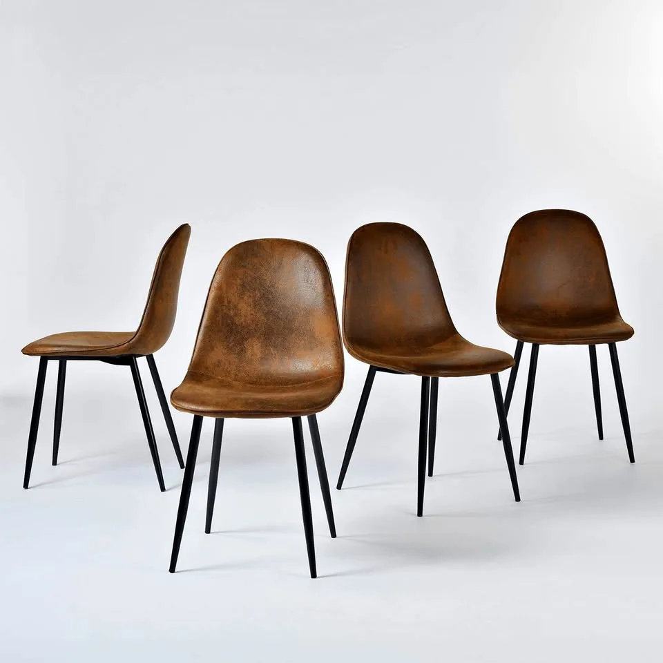 Set of 4 Modern Dining Chairs, Brown Faux Suede thumbnail