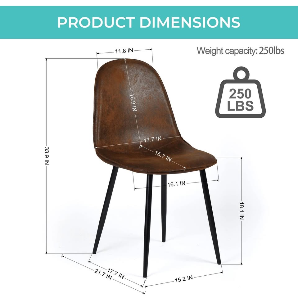 Set of 4 Modern Dining Chairs, Brown Faux Suede - photo 4