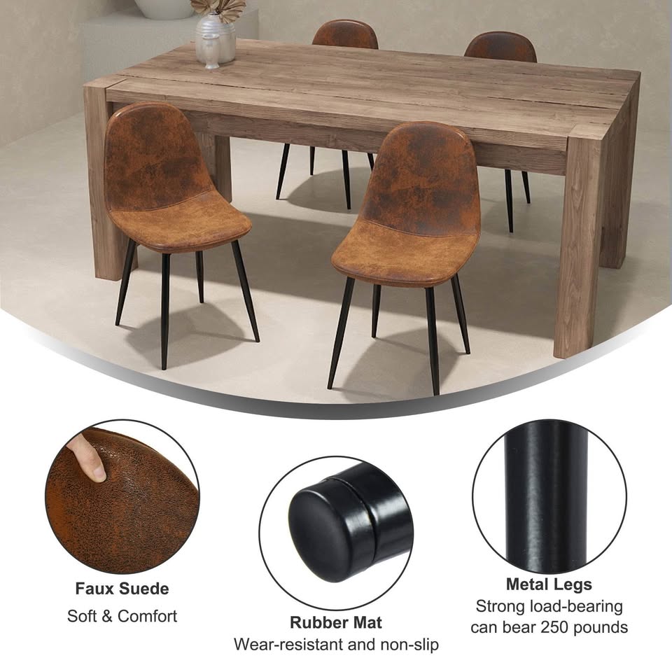 Set of 4 Modern Dining Chairs, Brown Faux Suede - photo 5