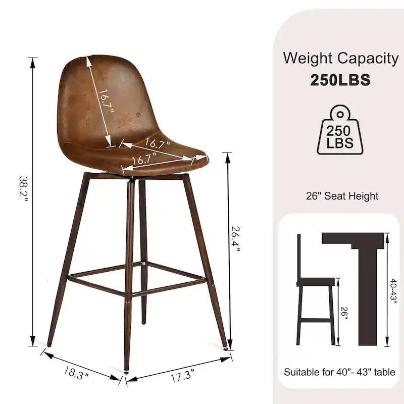 Set of 2 Fabric Counter Stools Curved Back and Metal Legs image indicator(3)