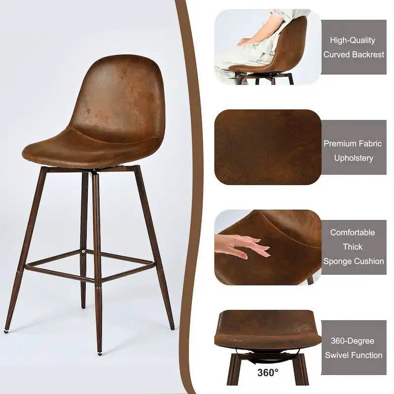 Set of 2 Fabric Counter Stools Curved Back and Metal Legs image indicator(4)