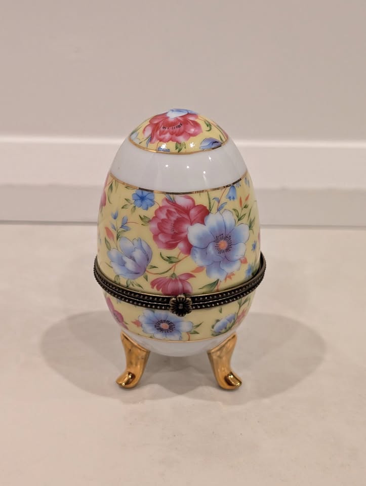 Limoges Hand Painted Egg France Trinket Box