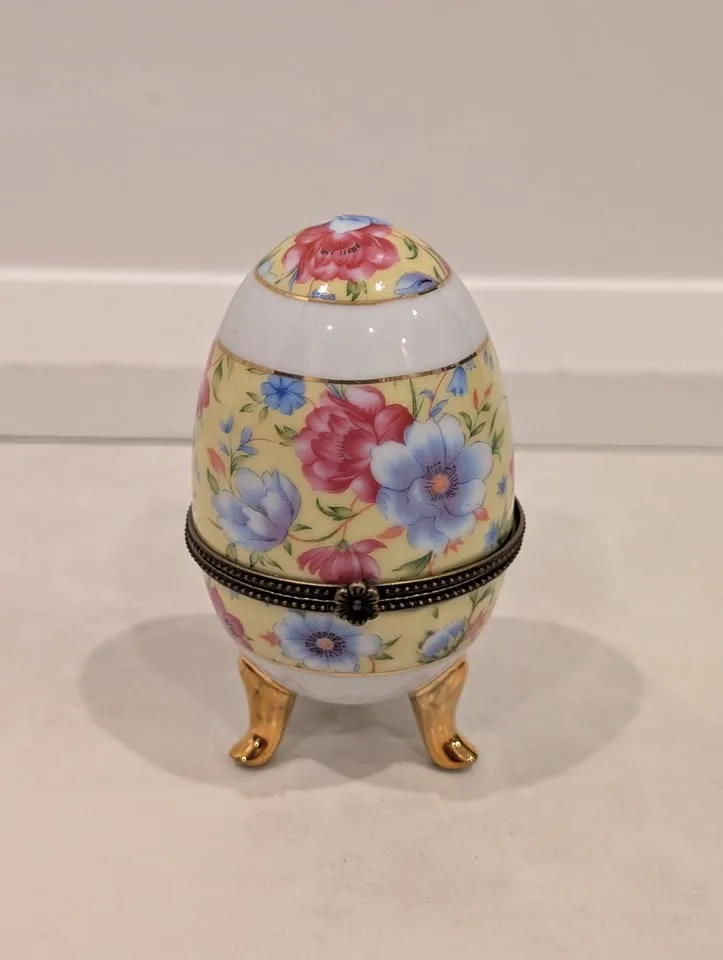 Limoges Hand Painted Egg France Trinket Box thumbnail