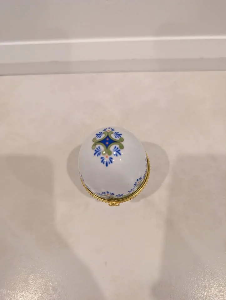 Hand Painted Egg Trinket Box with Blue and Green Design image indicator(2)