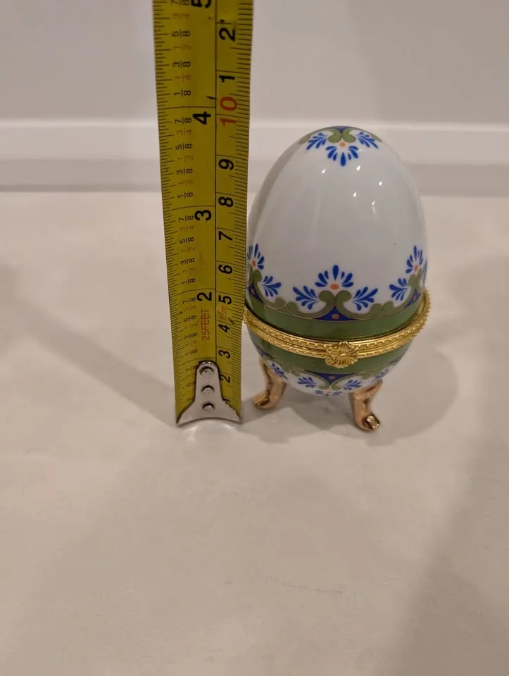 Hand Painted Egg Trinket Box with Blue and Green Design image indicator(8)