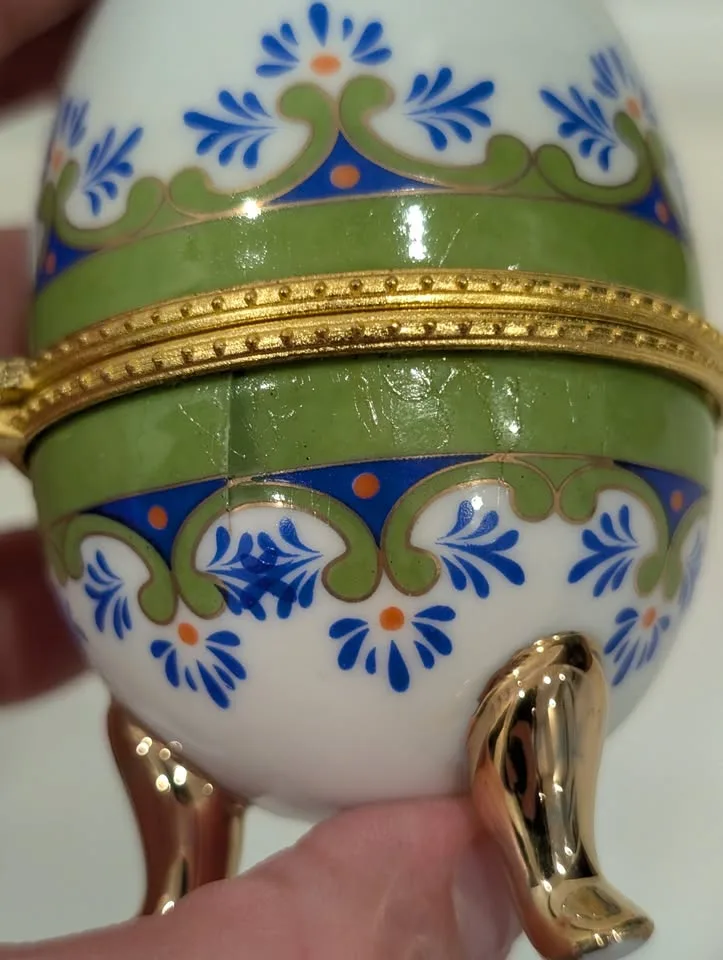 Hand Painted Egg Trinket Box with Blue and Green Design image indicator(9)