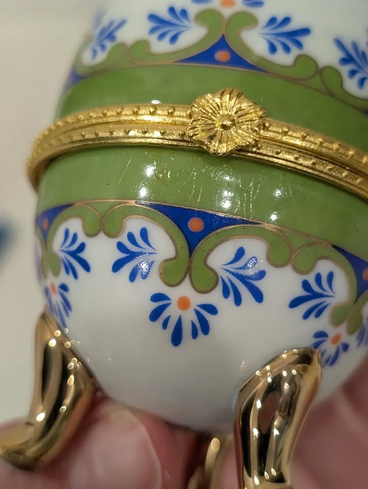 Hand Painted Egg Trinket Box with Blue and Green Design image indicator(10)