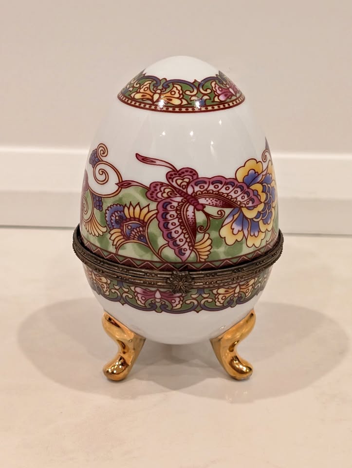 Limoges Hand Painted Egg France Trinket Box Butterflies