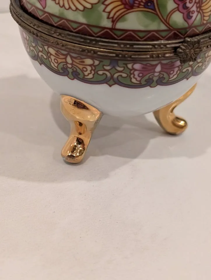Limoges Hand Painted Egg France Trinket Box Butterflies image indicator(3)