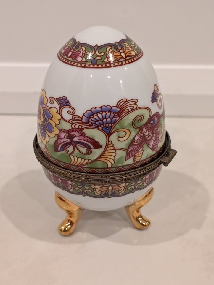 Limoges Hand Painted Egg France Trinket Box Butterflies - photo 4