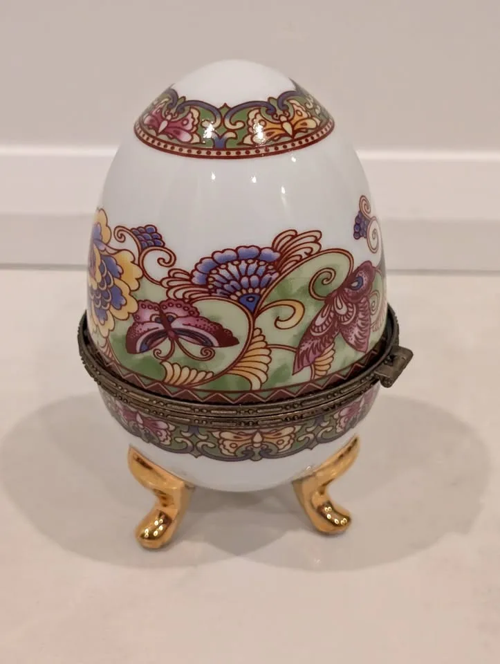 Limoges Hand Painted Egg France Trinket Box Butterflies image indicator(4)