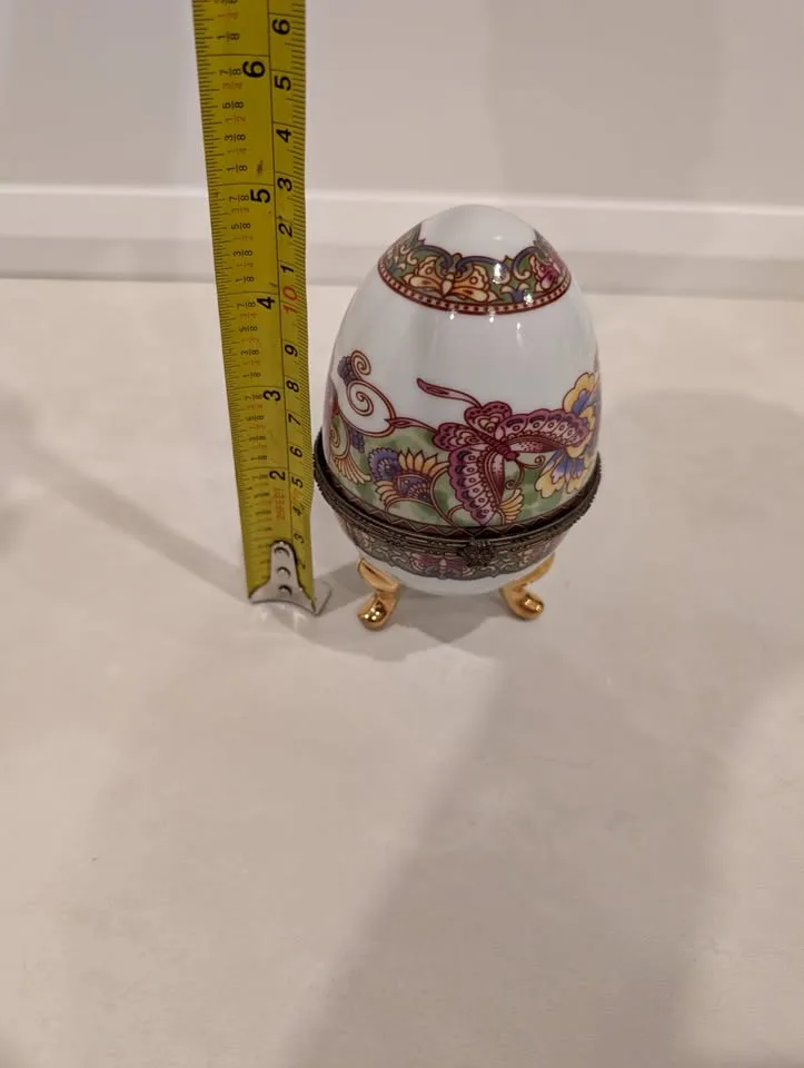 Limoges Hand Painted Egg France Trinket Box Butterflies image indicator(10)