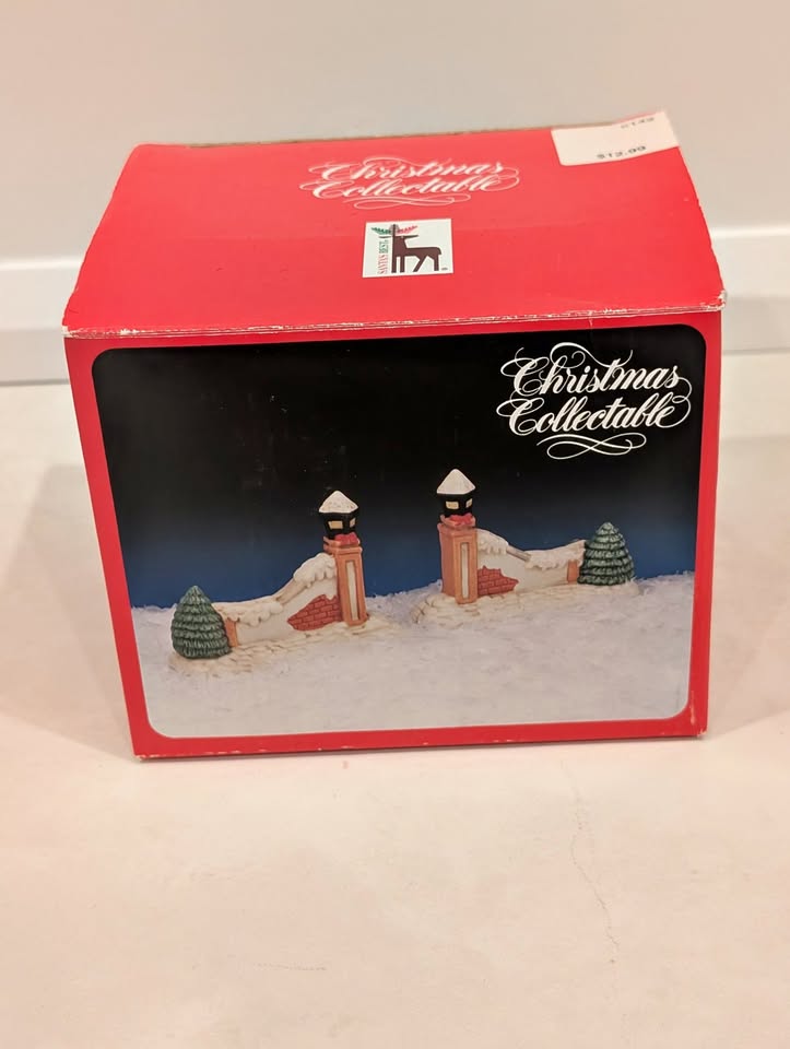 Christmas Collectable brick wall with snow and trees