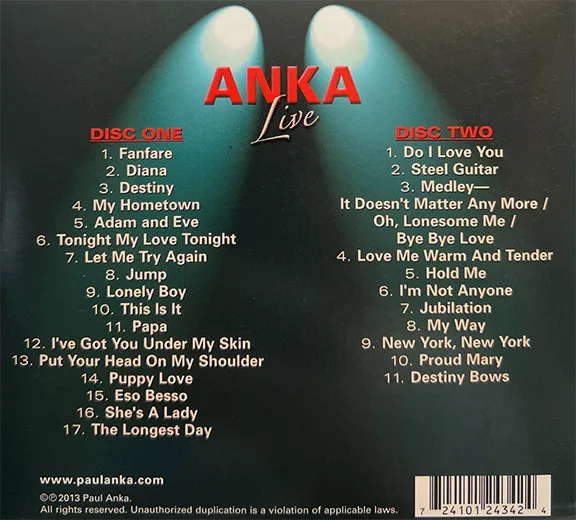 Paul Anka: Anka Live (2 Music CD Set 2013) *Rare* image indicator(2)