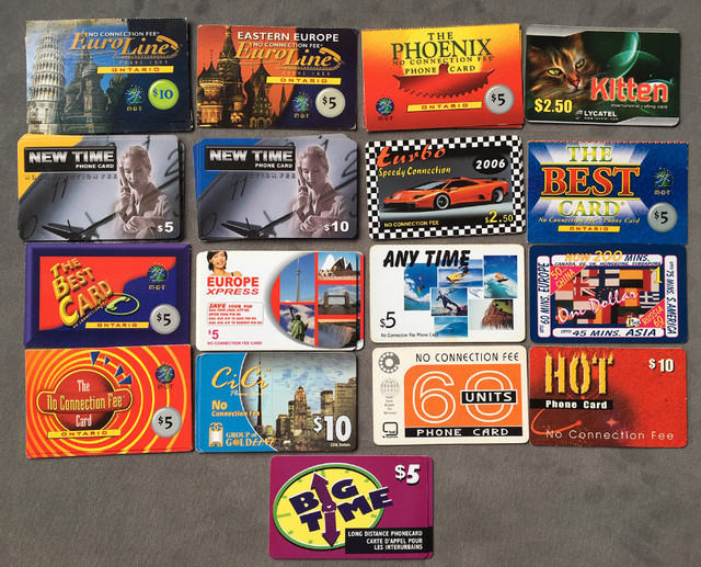 Several collectible prepaid phone cards used in Canada