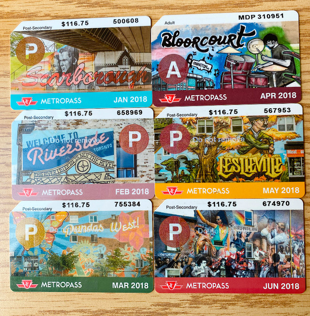 Collectible TTC monthly Toronto subway metro passes 2018