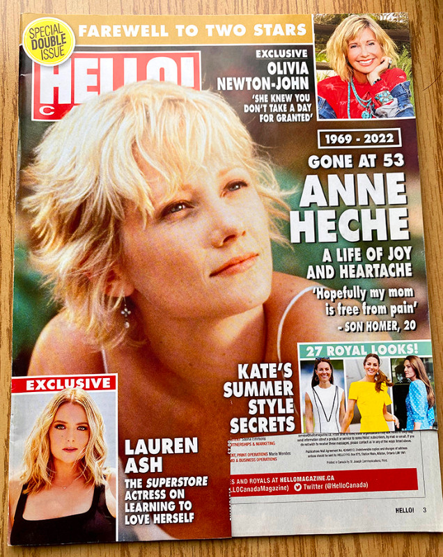 Hello Canada Magazine Anne Heche Olivia Newton John