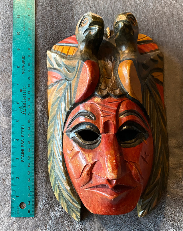 Vintage Hand Carved & Painted Wood Tribal Mask Totem