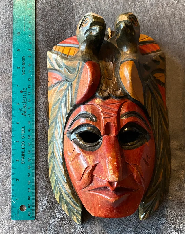 Vintage Hand Carved & Painted Wood Tribal Mask Totem thumbnail