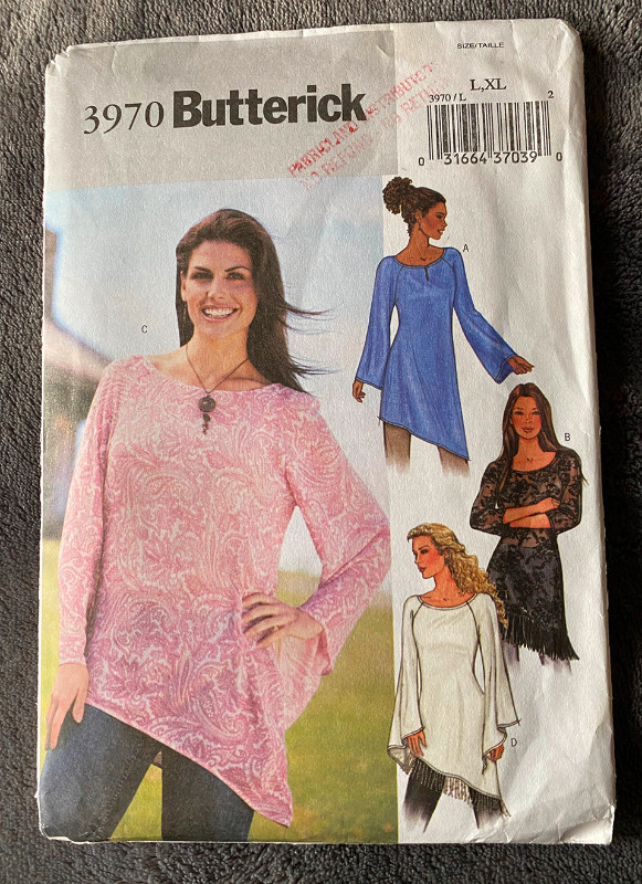 Sewing Pattern 3970 Butterick Misses Petite Tunic L