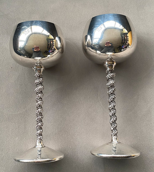 Vintage 1960s British Primrose Silver Wine Goblets
