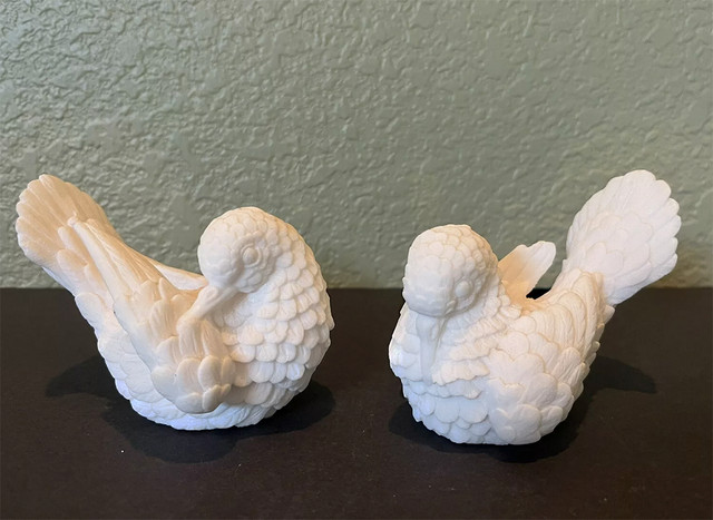 VTG Set White Alabaster Doves Lovebirds Peace Italy A. Santini