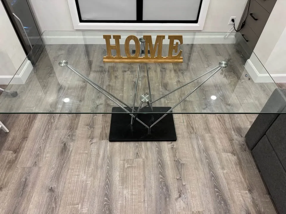 Glass top and stone base dining table image indicator(3)