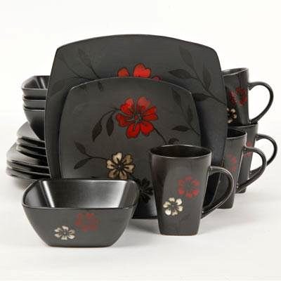 Gibson Elite Evening Blossom Dinnerware Set, Black