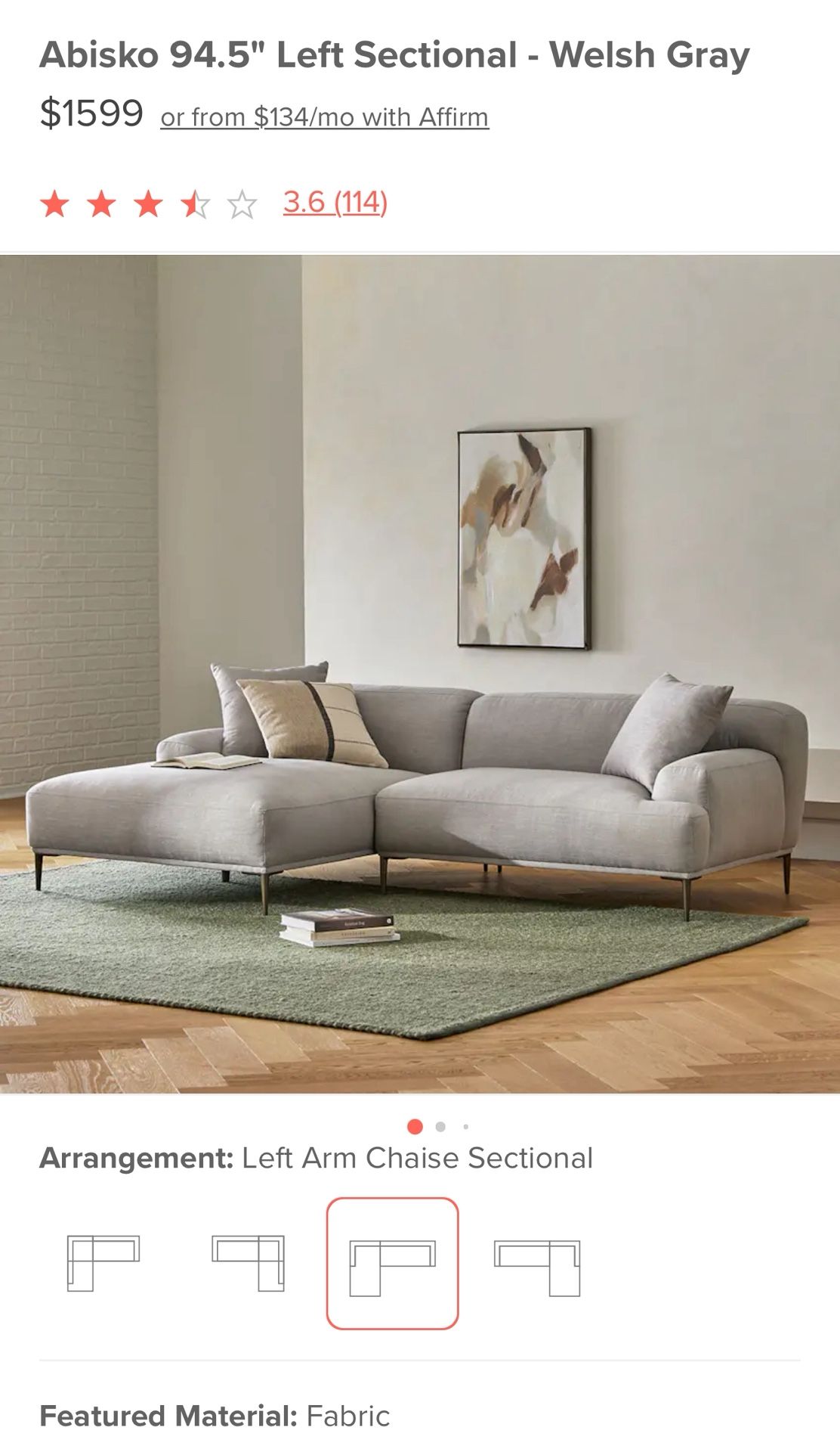 Article Abisko 94.5” Left Sectional – FREE DELIVERY