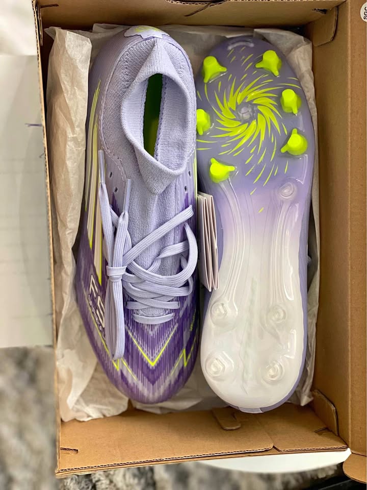Adidas Lavender Soccer Cleats with White and Neon Accents