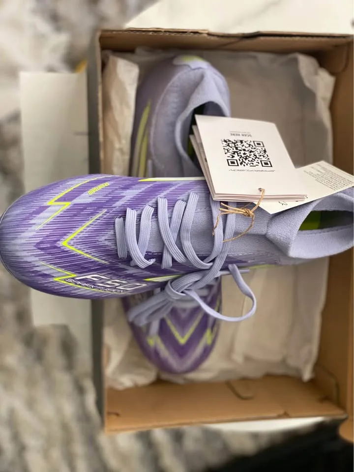 Adidas Lavender Soccer Cleats with White and Neon Accents image indicator(2)