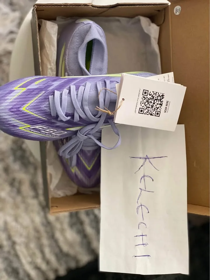 Adidas Lavender Soccer Cleats with White and Neon Accents image indicator(5)