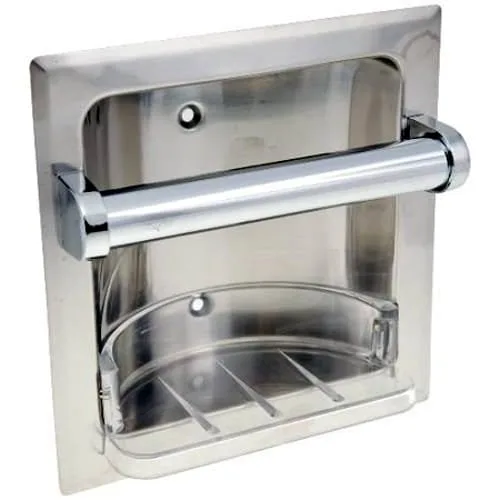 NEW - Recessed Soap Dish With Grab Bar, Chrome thumbnail