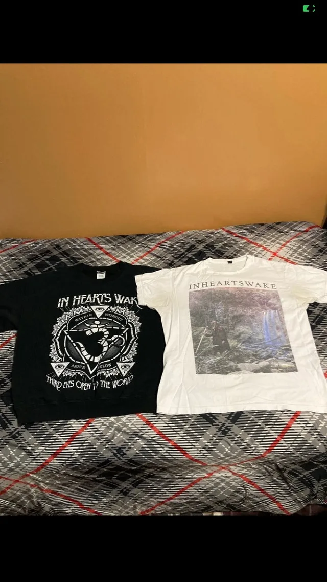 In Hearts Wake band black crewneck and white T shirt large thumbnail
