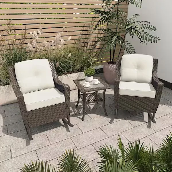 3-Piece Wicker Rocking Chair Patio Set with Table thumbnail