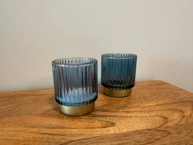 79 Clear Blue Glass Candle Votivr Holders with Gold Base image indicator(2)