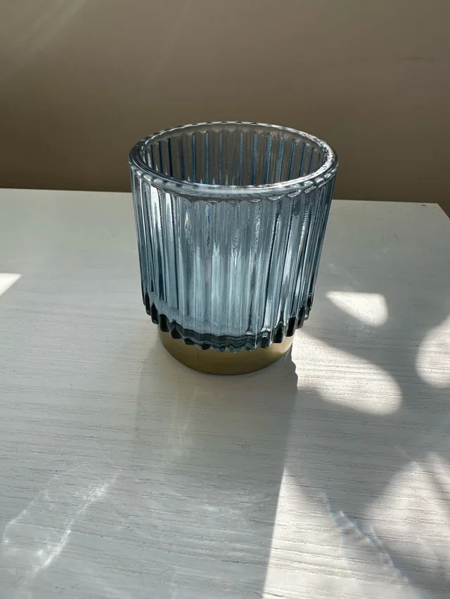 79 Clear Blue Glass Candle Votivr Holders with Gold Base image indicator(5)