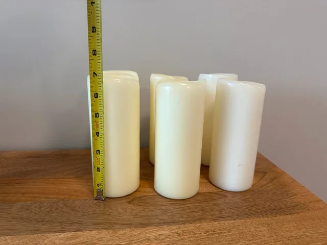Six 7” White Ivory Pillar Candles image indicator(2)