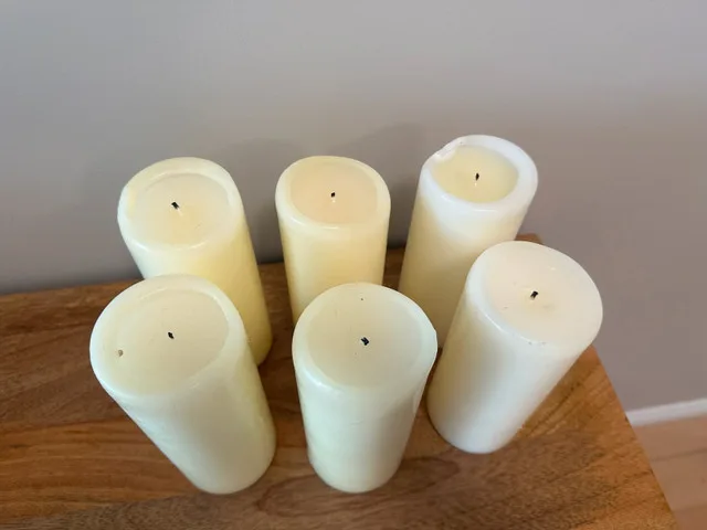 Six 7” White Ivory Pillar Candles image indicator(4)