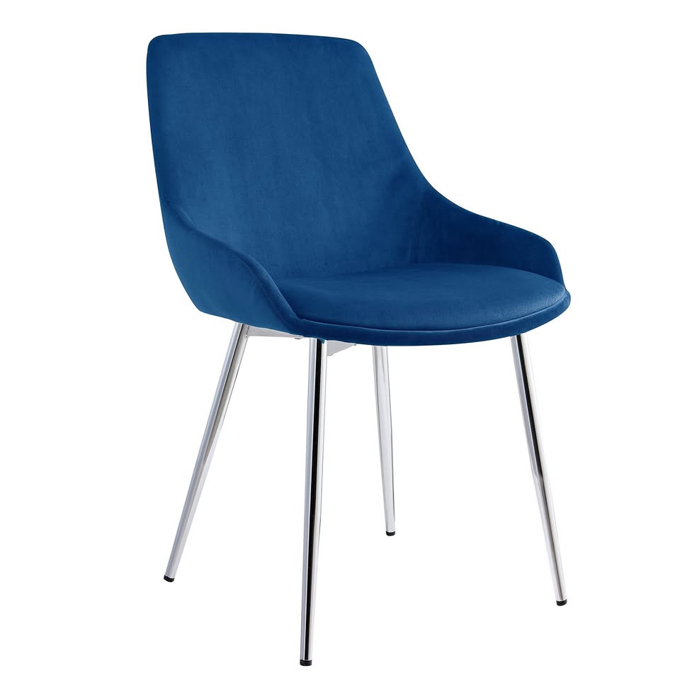 Set of 2 Mid-Century Velvet & Metal Side Chairs - Blue